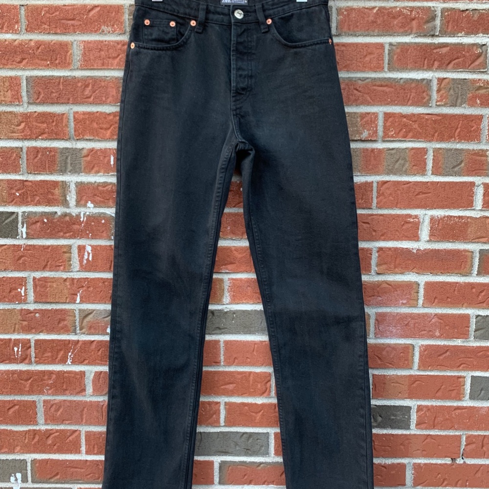 ❌SOLD❌ Zara Black Straight Fit High Rise 100% Cotton Button fly Closure Jeans - Picture 11 of 11